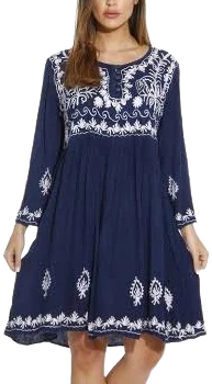 Riviera Sun Women's 3/4 Sleeve Embroidered Denim Tunic Dress