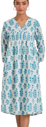 Floral Hand Block Buti Tunic Dress