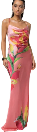Floral Print Satin Maxi Dress