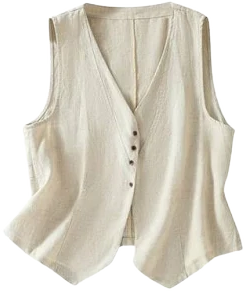 Women's Casual Loose V-Neck Cotton Linen Vest