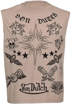 Von Dutch Men's Embellish Tattoo Ancient Scroll Muscle Shirt