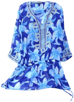Embellished Blue Floral Tunic Dress
