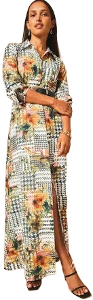 Women's Chico's Artisinal Floral Print Maxi Shirtdress in White