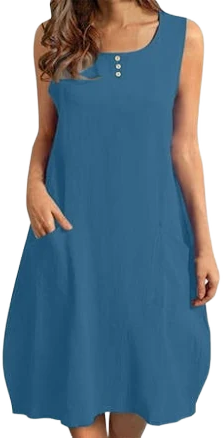 Women's Casual Round Neck Short Sleeve Midi Dress with Pockets