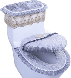 Toilet Cover Set with Toilet Lid Cover, Toilet Seat Cover and Toilet Tank Cover 3PCS Hidden Floral Pattern Cover Set with Lace Edging for Comfort and Warmth