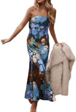 12th Tribe Natalia Floral Printed Strapless Maxi Dress