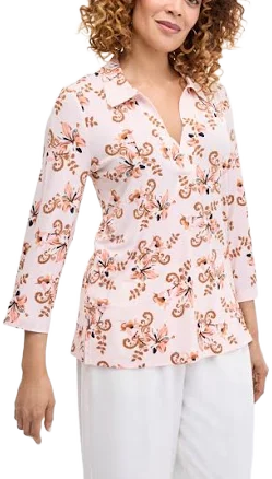 Jm Collection Women's Printed Collared 3/4-sleeve Top