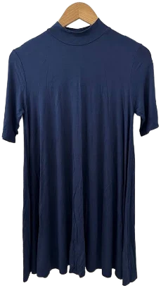 Women’s Navy Blue Tunic Mock Neck Dress Short Sleeve Jersey Knit