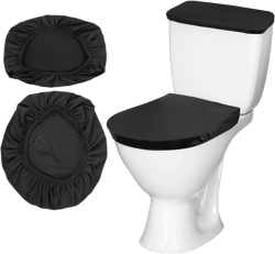Toilet Lid Cover and Toilet Tank Cover Universal Toilet Lid Covers Replacement Toilet Cover Soft Stretch Toilet Covers Set for Bathroom Decor Accessories (Black, 1 Set)