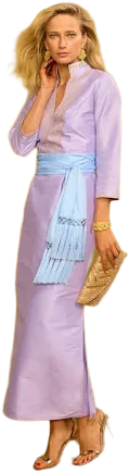 NICOBLU Regine Long Tunic Dress in Lavender and Gold Embroidery