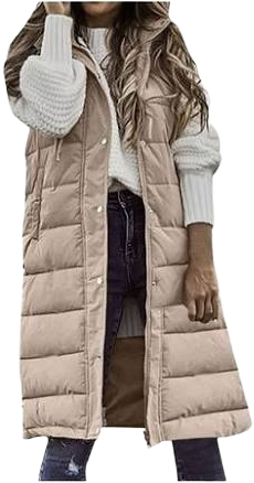 Blvb Women's Winter Hooded Long Down Vest Full-Zip Sleeveless Puffer Vest Fashionable Coats Jacket Outerwear with Pockets