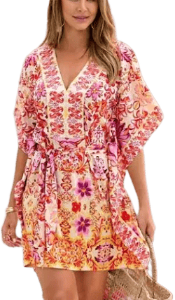 Boston Proper Mirrored Scrolls V-Neck Tunic Dress