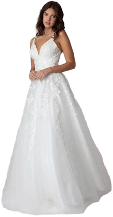 V-Neck A-Line Embroidered Lace Prom Dress