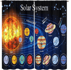 Cartoon Planet Curtains, Outer Space Universe Galaxy Solar System Sun Comets Window Treatments for Kid Nursery Playroom Living Room Bedroom Drape 2 Panel Sets,72x63 Inch 36"W x 63"L (Pack of 2) Universe-1