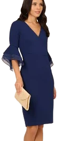 Adrianna Papell Women's Crepe 3/4-Sleeve Sheath Midi Dress