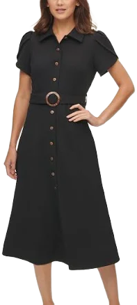 Calvin Klein Women's Puff-Sleeve Belted Midi Dress