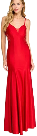 Dear Moon Juniors' Embellished Cutout V-Neck Spaghetti Strap Prom Dress
