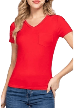 Moa Collection Women's Casual V-Neck Short Sleeve Rib Top