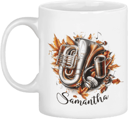 Tuba And Coffee Personalized Name Mug, Customized Graphic Ceramic Musical Themed Cup Gift For Music Enthusiast, Custom Tuba Theme Coffee Mug On Occasions For Kids Who Love Tuba THA-0424-295-Tuba and coffee