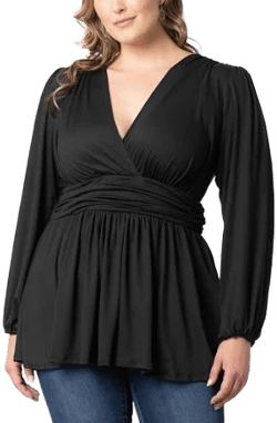 Kiyonna Women's Leah Gathered Long Sleeve Tunic Top