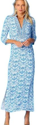 NICOBLU Shalimar Long Tunic Dress with Sapphire Jewel Embellishment