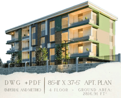 Apartment Plan, 3 Bedroom Flat House 4 Story - Modern Building Layout - 85'11" x 37'5" - Residential Design - CAD & PDF File Architectural