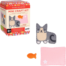 Petit Collage: Mini Craft Kit: Pocket Pet Kitten - Portable Felt Sewing Kit with Precut Pieces, Thread, Stuffing, Child‑Safe Needle & Tin – Screen‑Free Fine Motor Toy for Ages 6+
