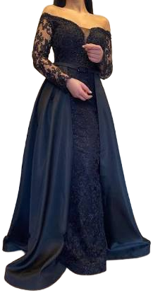 Long Sleevess Black A-Line Off-The-Shoulder Evening Dresses