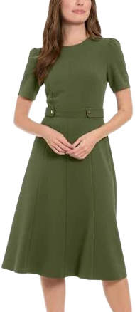 London Times Women's Petite Fit & Flare Scuba Crepe Midi Dress