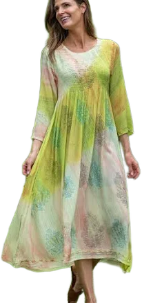 Earth & Flower 3/4 Sleeve Midi Dress