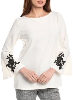 Anne Klein Women's Bell-Sleeve Embroidered Tunic Top