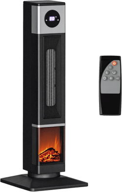 HOMCOM Space Heater for Indoor Use with Realistic Flame Effect, 1400W Oscillating Ceramic Portable Electric Heater with Adjustable Thermostat, Fast Heating, 12H Timer, 3 Heat Modes, Remote, Black
