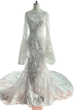 Cocomelody Mermaid Bateau Chapel Train Lace Tulle Wedding Dress