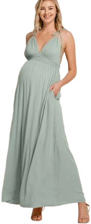 V-Neck Open Back Maxi Maternity Dress