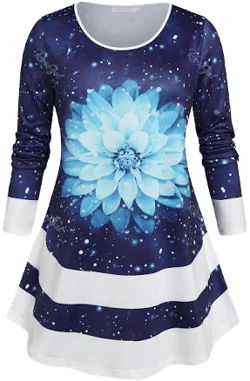 Rosegal Plus Size Floral Print Long Sleeve Tunic