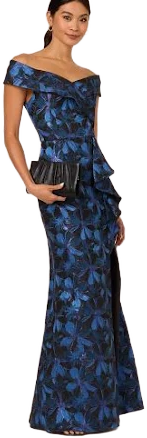 Adrianna Papell Women's Off Shoulder Jacquard Gown