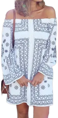 Zara Boho Floral Print Off Shoulders Tunica Dress