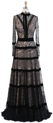 A-Line Lace Evening Dress with Long Sleeves