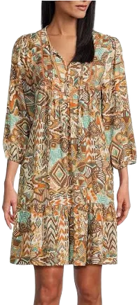 Nurture Women's Printed Tassel V-Neck 34 Sleeve A-Line Dress