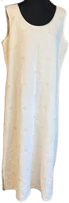 Cambridge Spirit Linen Sheath Maxi Dress with Floral Embroidery