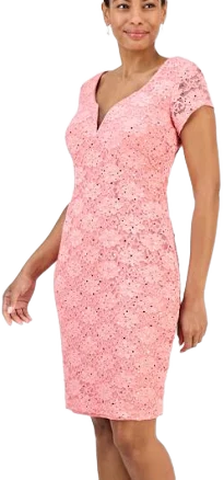 Connected Sequined Lace Sweetheart Sheath Dress