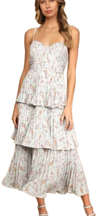 Lulus Floral Print Tiered Bustier Midi Dress