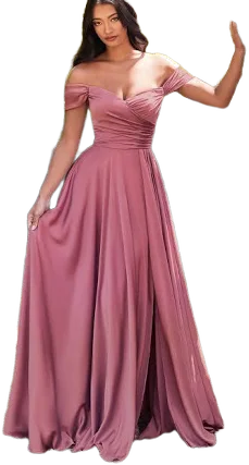 Lady Black Tie JILLIAN GOWN LINE SATIN OFF SHOULDER DRESS