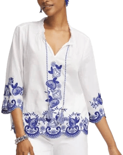 Chico's Women's Embroidered Tassel Tie-Front Blouse