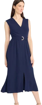 Sleeveless V-Neck Belted Midi Blazer