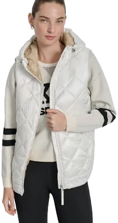 DKNY Women's Quilted Curved-Hem Hooded Vest