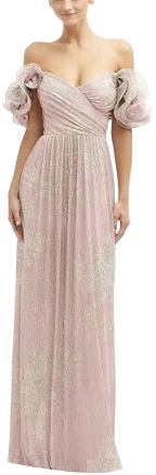 After Six Women's Ruffle Off the Shoulder Metallic Pleated Maxi Dress