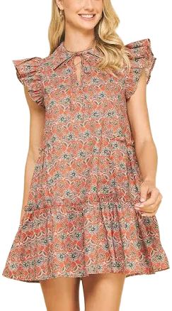 Dinah Floral Ruffle Tunic Mini Dress