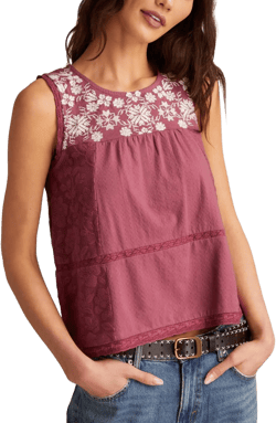 Lucky Brand Women's Embroidered Cotton Tank Top