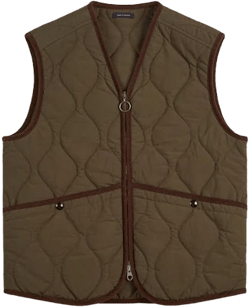Drake's Olive Quilted Nylon Zip Vest